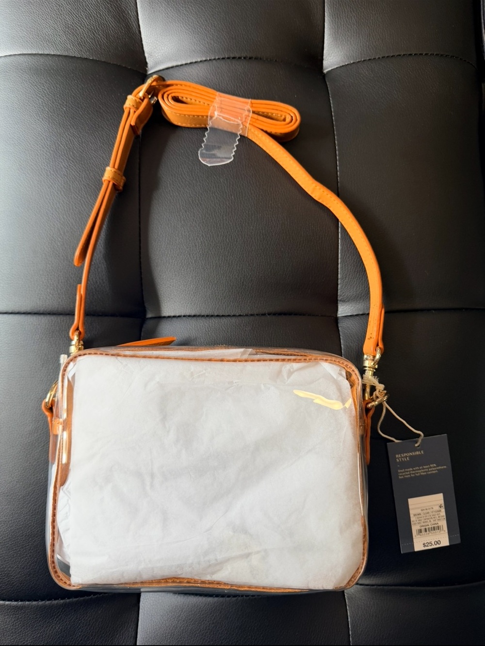 Universal Thread clear crossbody bag with brown leather trim